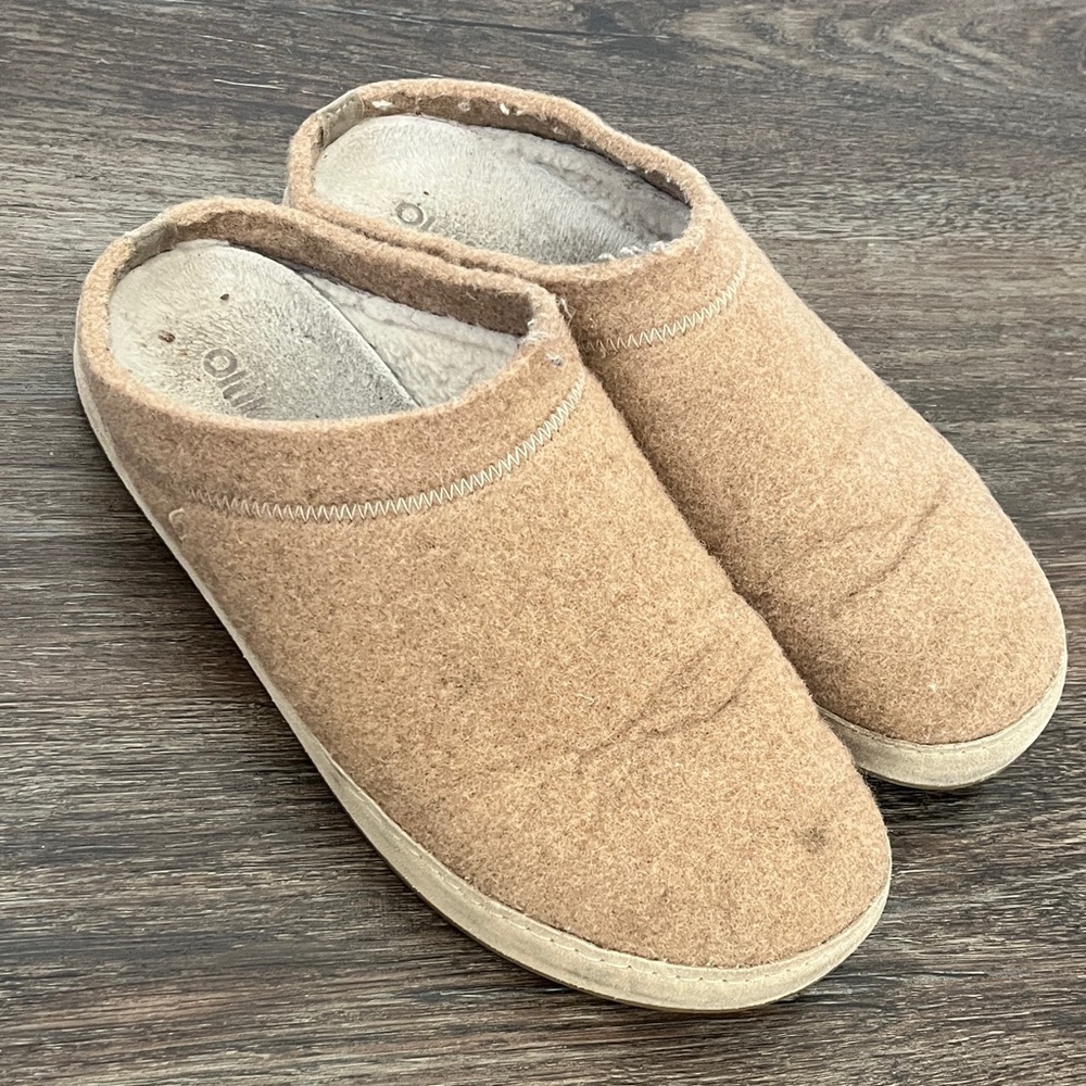 OLUKAI Hamani Hulu Men's Wool Mule Slippers Cream Oatmeal Tan Size 11